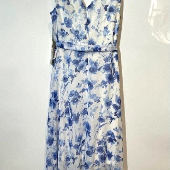 ✨ NWT Karl Lagerfeld Women's White Blue Floral V-Neck A-Line Dress Sz 2 - Picture 1 of 4
